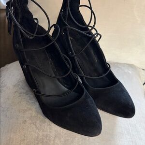 Rebecca Minkoff Black Lace-Up Pointed Toe Pumps